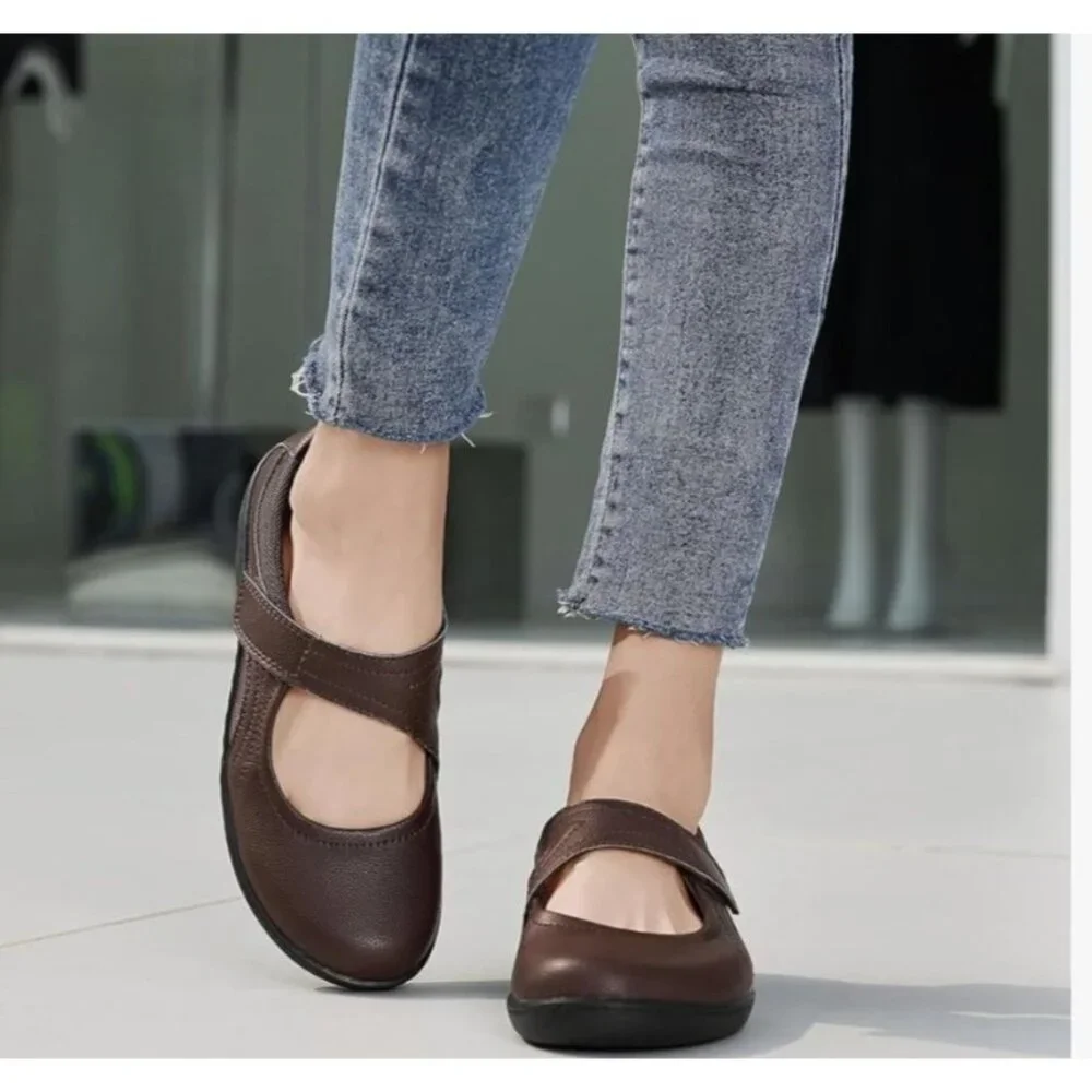 Oviaric Womens Brown Leather Mary Jane Shoes US 8.5 Comfort Sole Adj Strap - Picture 2 of 12